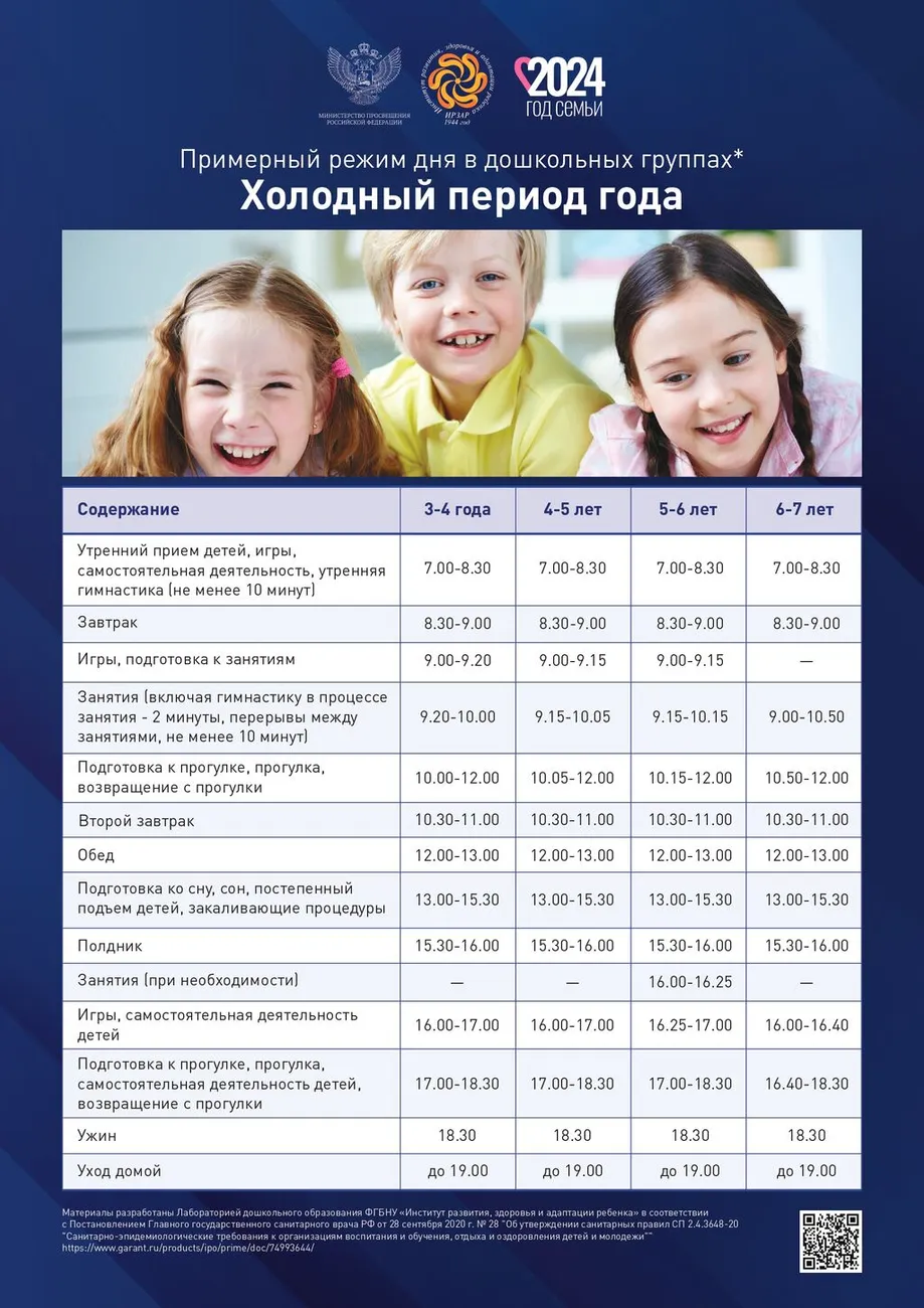 Примерный режим дня для детей старшего дошкольного возраста